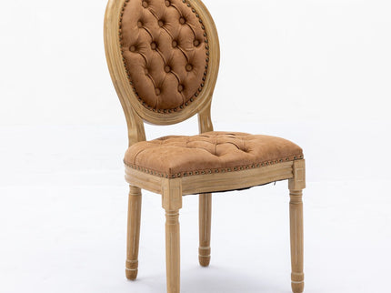 French Style Solid Wood Frame Antique Painting, Hand-Pulled Buckle Decoration Artificial Dining Chair With Nailhead Trim, Wood Legs