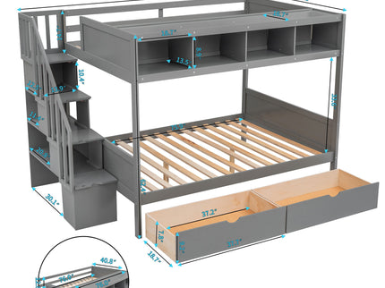 Bunk Bed With Shelfs, Storage Staircase And 2 Drawers