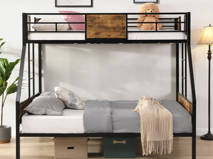 Modern Metal Bunk Bed With Side Ladders And Guardrail