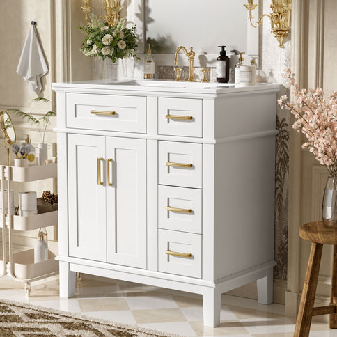 Modern Bathroom Vanity With Sink, Storage Cabinet, Soft Close Doors, Deep & Standard Drawers