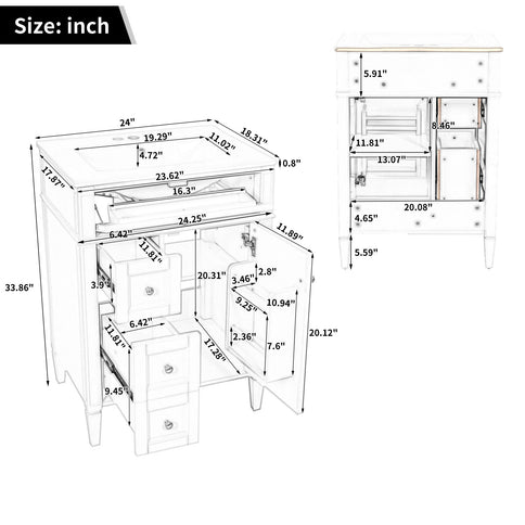 Bathroom Vanity With Top Sink, Storage Cabinet With 2 Drawers And Tip-Out Drawer