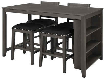 5 Pieces Counter Height Rustic Farmhouse Dining Room Wooden Bar Table Set With 2 Stools And 2 Chairs