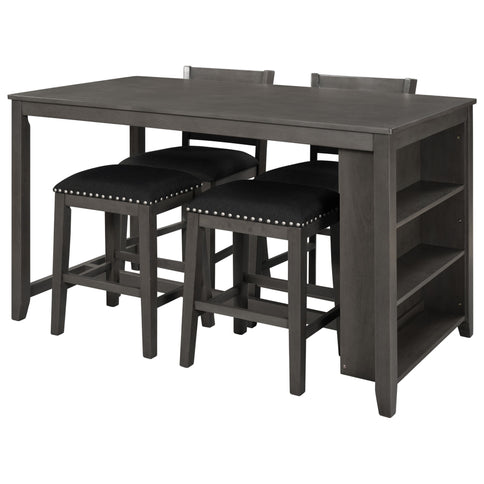 5 Pieces Counter Height Rustic Farmhouse Dining Room Wooden Bar Table Set With 2 Stools And 2 Chairs