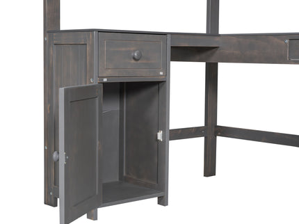 Loft Bed With U-Shaped Desk, Drawers, And Storage Shelves