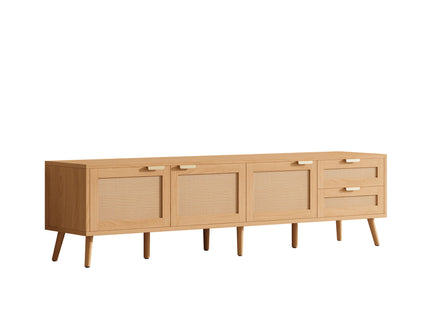 TV Stand, Media Console, 2 Drawers & Cable Management - Natural Wood