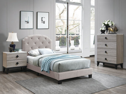 Button Tufted Bed With Nailhead Trim