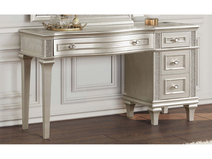 Colwood - 4 Drawer Vanity Desk With And Built In Charging - Silver Gray