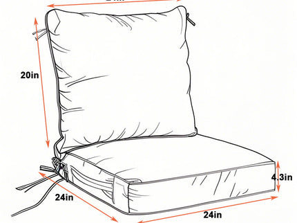 24X24 Inch Outdoor Deep Seat Cushion Set Waterproof Fade Resistant Patio Furniture Cushions With Removable Covers, Adjustable Straps & Handles (Set of 2) - Red