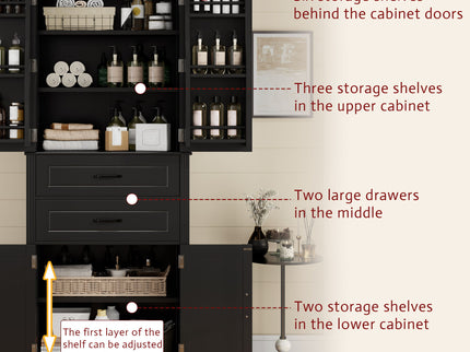 Multi Functional Storage Cabinet With Adjustable Shelves, 2 Drawers, Door Shelves