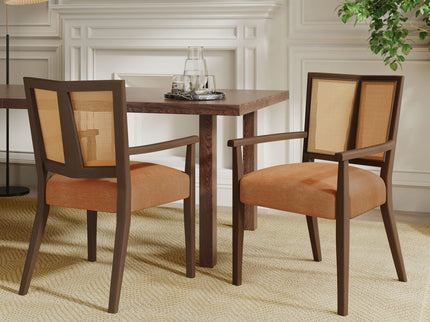 Mid Century Modern Arm Dining Chair Set With Rattan Backrest