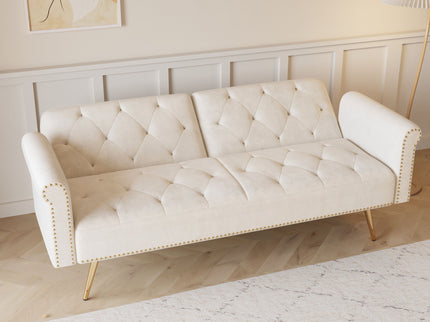 Luxurious Sofa Bed With Nail Head Trim And Matching Pillow