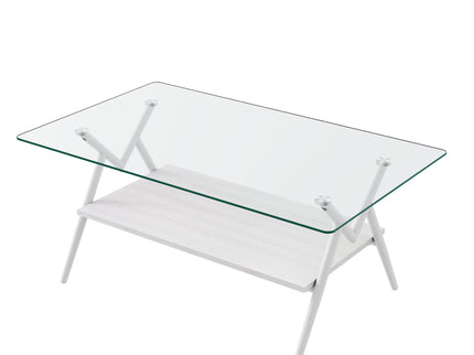 Rectangle Coffee Table With Tempered Glass Top And Shelf