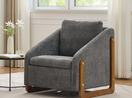 Modern Upholstered Armchair With Wooden Side Frame