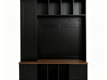 Hall Tree With Shoe Storage Bench, Entryway Coat Rack With 5 Hooks