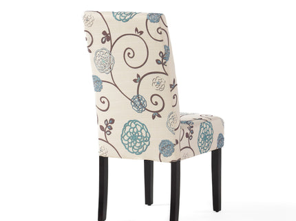 Contemporary Dining Chair Set With Rubberwood Legs - White / Blue
