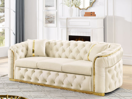 Button Tufted Couch With 2 Pillows, 3 Seater Luxury Chesterfield Sofa