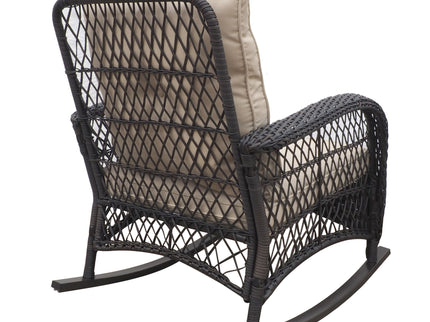 Garden Rocking Chair, Outdoor Rattan Rocker Chair With All-Weather Hand-Woven Resin Wicker, Patio Relaxing Lounge Furniture With Powder-Coated Metal Frame For Backyard, Porch - Brown / Beige