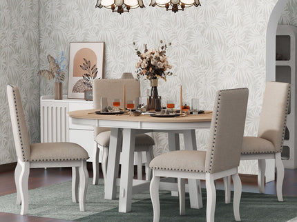 Round Extendable Dining Table Set With 4 Upholstered Chairs