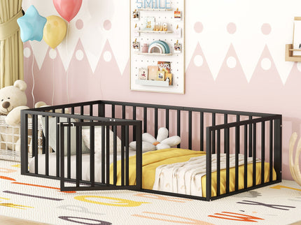 Metal Floor Bed Frame With Fence And Door