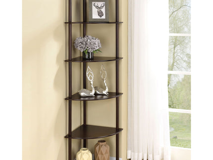 Corner Bookcase With 5 Shelves, Compact Design For Living Room - Cappuccino