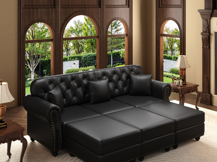 Upholstered Sofa With Nailhead Trim, Rolled Armrests With Ottoman
