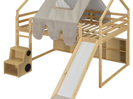 Loft Bed With House Shaped Frame And Tent