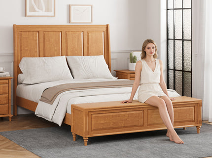 Sleigh Bed Frame With Tall Headboard And Storage Bench
