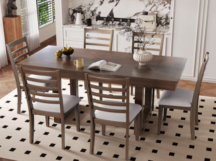 Extendable Dining Set, Farmhouse Extendable Table With Upholstered Chairs