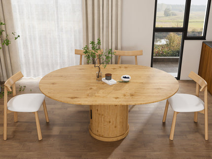 Extendable Oval Dining Table Set With 4 Cushioned Chairs, 2 Tier Storage - Oak