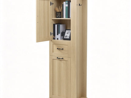 Modern Tall Storage Cabinet With Tilt-Out Compartment, Adjustable Shelves