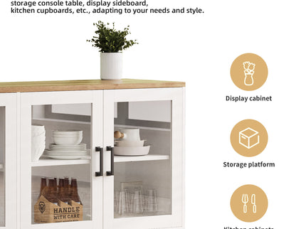 Farmhouse TV Stand With Solid Wood Gourd Shaped Legs For TVs Up To 70"