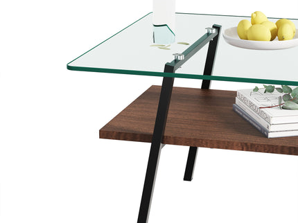 Rectangle Coffee Table, Tempered Glass Tabletop With Metal Legs, Modern Table For Living Room