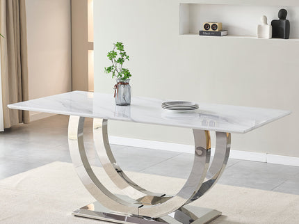 Rectangular Dining Table - Silver / White