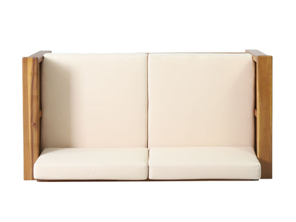 Acacia Wood Loveseat And Coffee Table Set With Cushions