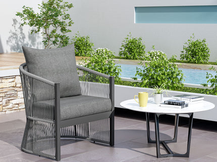 Modern Curved Aluminum Lounge Chair With Stylish Rope Weave Design And Cushioned Comfort For Outdoor