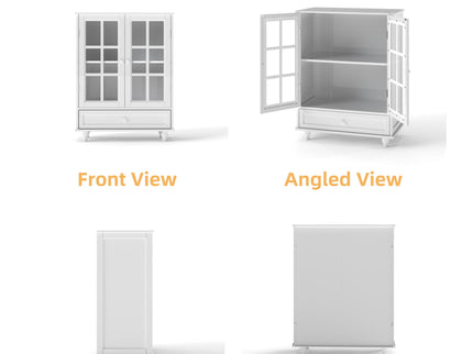 Minimalist Buffet Cabinet With Double Glass Doors And Drawer