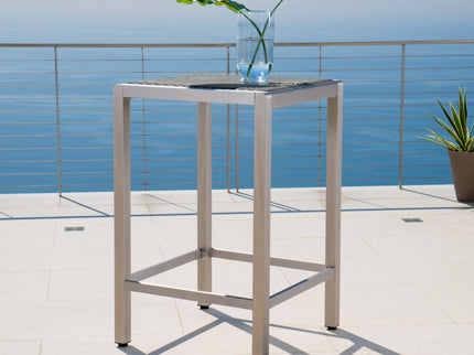 Outdoor 43" Aluminum Bar Table With Rattan Table Top - Gray / Silver