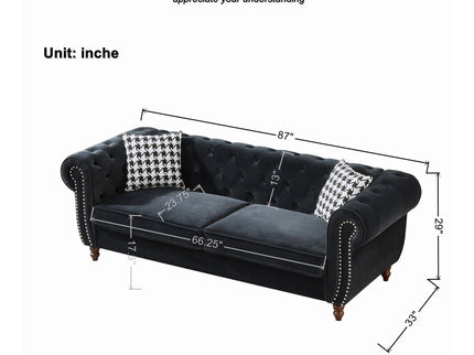 Chesterfield 3 And 2 Seater Upholstery Sofa With Roll Armrest & Nailhead Fabric Couch