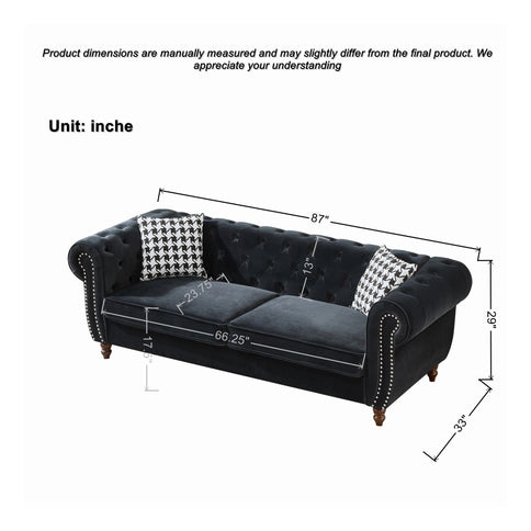 Chesterfield 3 And 2 Seater Upholstery Sofa With Roll Armrest & Nailhead Fabric Couch