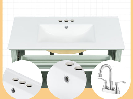 Bathroom Vanity With Sink, Flip-Out Top Drawer, Soft Close Doors, 2 Storage Drawers