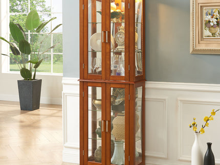Curio Cabinet Lighted Curio Diapaly Cabinet With Adjustable Shelves And Mirrored Back Panel, Tempered Glass Doors (6 Tier), (E26 Light Bulb Not Included)