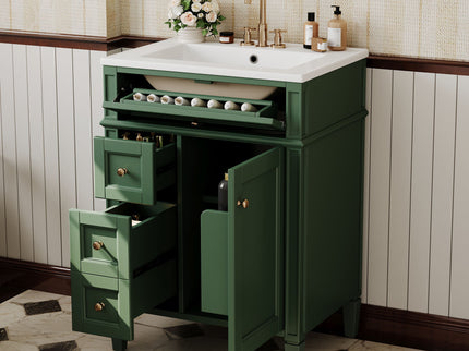Bathroom Vanity With Top Sink, Storage Cabinet With 2 Drawers And Tip-Out Drawer