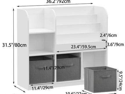 Bookcase And Bookshelf With 3 Collapsible Drawers, Multifunctional Display Stand