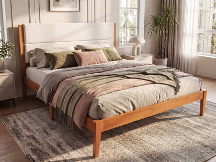 Platform Bed Frame With Upholstered Headboard, Slat Support