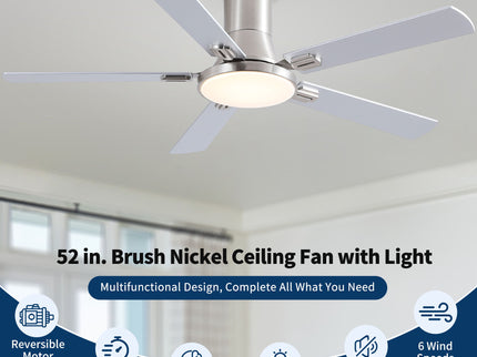 Flush Mount Ceiling Fans With LED Light And Remote Control, 5 Blades