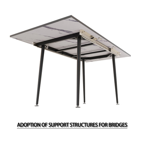 Modern Industrial Expandable Dining Table 47" To With Marble Pattern Top And Metal Legs - White