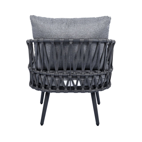 4 Piece Outdoor Patio Furniture Set, Metal Chairs With Woven Rope U Shaped Backrest