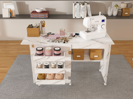 4 In 1 Folding Sewing Table With Lockable Wheels, Multi Functional Craft Station - White