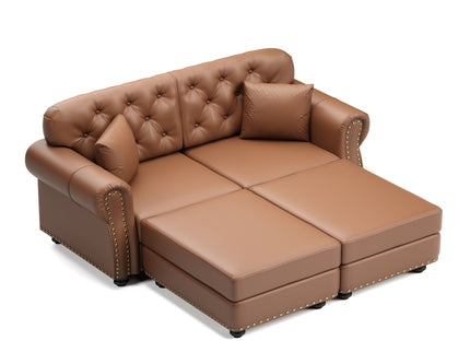Upholstered Sofa With Nailhead Trim, Rolled Armrests With Ottoman