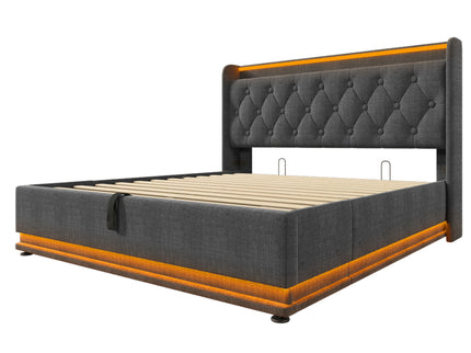 Upholstered Bed, 360 Surround LED Function, Remote Control, Hydraulic Storage Bed With USB, Type-C Charging (Without Mattress)